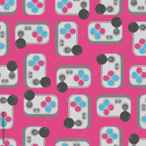 Seamless retro pattern with gamepads. Nostalgic gamer design for digital backgrounds and textile prints. Vector illustration.