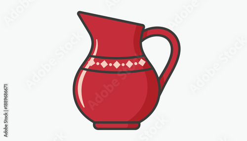 Vibrant red ceramic pitcher with white decorative accents on a clean white background isolated