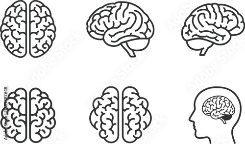 Artificial intelligence brain icon set