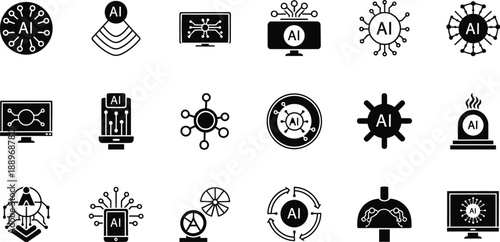 Artificial intelligence brain icon set