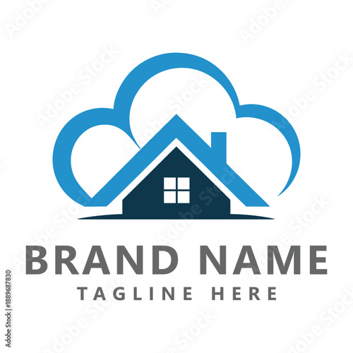 House cloud icon with roof and chimney graphic design element icon