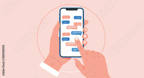 Mobile chat messaging concept illustration with smartphone and conversation bubbles