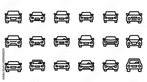 Cars icons set in a row.