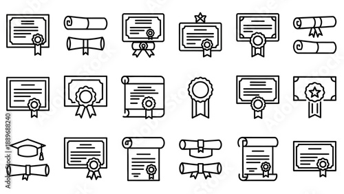 Certificate Icons Set with Various Designs.