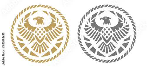 Eagle Native American style label belt buckle design, showcasing vector illustrations of rodeo, cowboy, and Western motifs for apparel, branding, and Wild West event graphics.