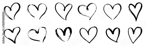 hand drawn heart love icon set
