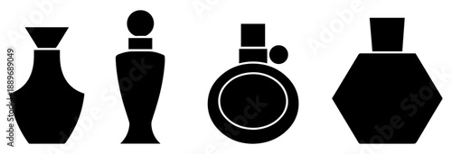 perfume spray bottle silhouette icon set