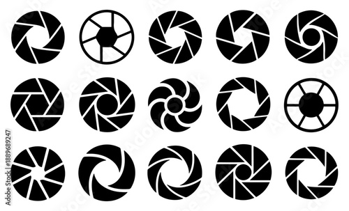 camera lens diaphragm shutter icon set