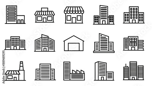 City Buildings and Skyscrapers Icons.