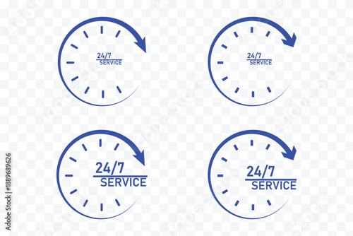 24 Hrs icon logotype designs. modern icon design set. 24 hours vector icon set. 24 7 service icon set. 24 hour assistance icons. 24 hours 7 days in week support icons.  24/7 service icon set