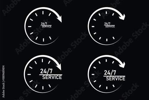 24 Hrs icon logotype designs. modern icon design set. 24 hours vector icon set. 24 7 service icon set. 24 hour assistance icons. 24 hours 7 days in week support icons.  24/7 service icon set