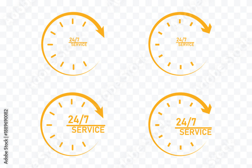 24 Hrs icon logotype designs. modern icon design set. 24 hours vector icon set. 24 7 service icon set. 24 hour assistance icons. 24 hours 7 days in week support icons.  24/7 service icon set