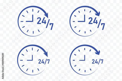 24 Hrs icon for websites and mobile minimalistic flat design. 24 Hrs icons, editable stroke, flat design style. 24/7 service icon. 24 hours icons. Vector graphic. 24 7 Emergency call services icons