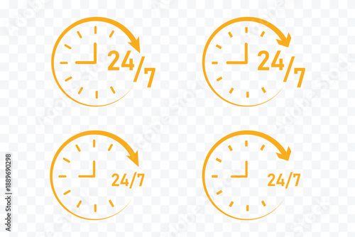 24 Hrs icon for websites and mobile minimalistic flat design. 24 Hrs icons, editable stroke, flat design style. 24/7 service icon. 24 hours icons. Vector graphic. 24 7 Emergency call services icons