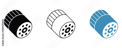 WebFilter icon with funnel, filter, and glyph icons for marketing, sales conversion, and digital analytics, alongside modern automotive filter icon for vehicle maintenance, isolated on whit