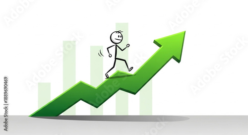 Stick figure running up green arrow representing growth and success.