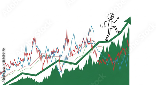Stick Figure Running Upward Trend Graph.