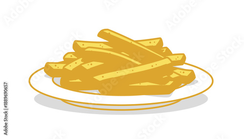 Golden french fries on a white plate served hot and crispy perfect for snacking or as a side dish in a casual dining setting with a minimalist background