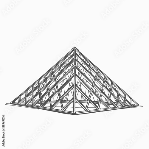 Louvre Museum Outline Vector Illustration Minimal Monochrome Line Art