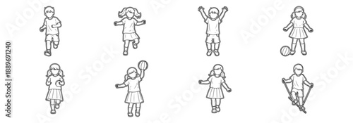 Architectural Vector Top View Collection: Mixed Playground Activities, Running, and Jumping Kids for Landscape Design