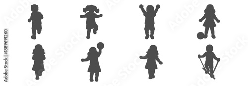 Architectural Vector Top View Silhouette Collection: Mixed Playground Activities, Running, and Jumping Kids for Landscape Design