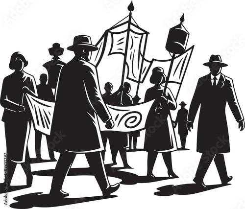 Vintage protest march with banners and signs Vector