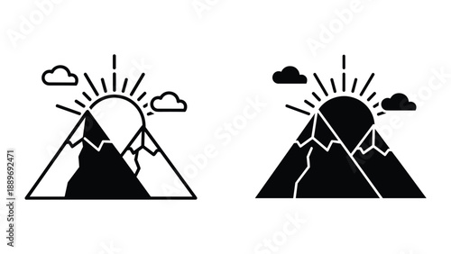 Mountain landscape with sun and clouds