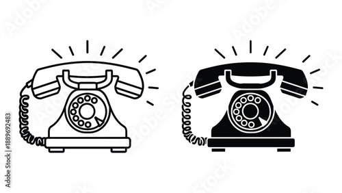 Vintage rotary phones ringing with incoming calls