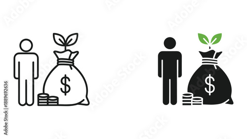 Growing investment illustration with money bag and coins