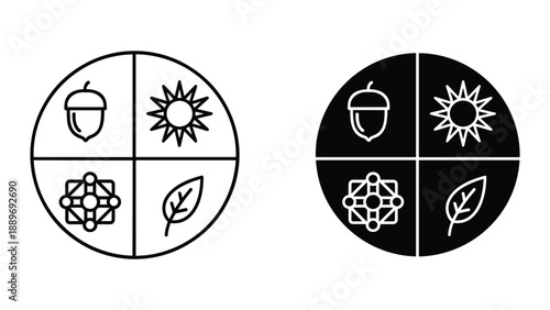 Simple icon set representing nature and elements
