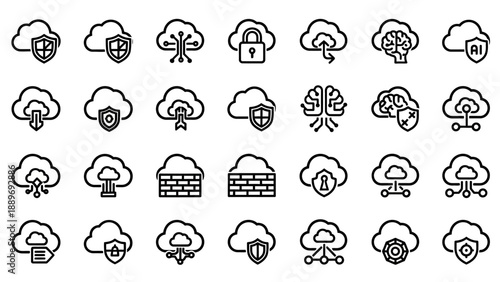 Cloud Icons with Various Symbols Inside.