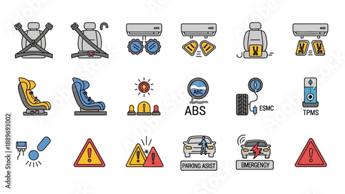 Collection of Automotive Icons and Symbols.