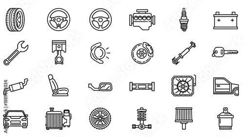 Collection of Automotive Parts and Tools Icons.