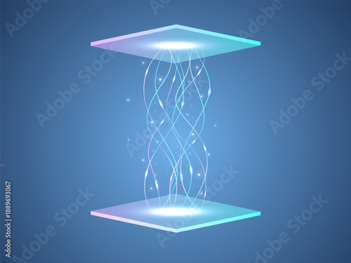 Abstract AI Technology Core with Data Network Curved Lines and Glowing Energy Particles Vector Illustration design concept, representing digital transformation, network connecting, machine learning.