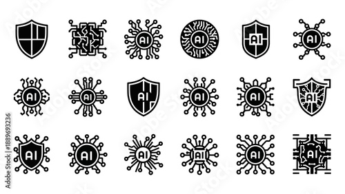 Collection of Artificial Intelligence Icons and Shields.