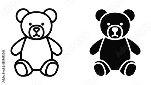 Cute teddy bear illustration in black and white