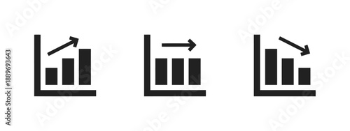 Set of Graph Bar Chart Icons Featuring Rising Falling and Level Trend for Statistics and Business Analytics Vector Illustration on White Background