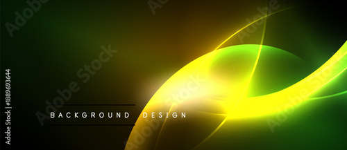 Abstract neon glow. Vibrant yellow, green hues blend into dark background. Dynamic curves create energy, modern aesthetic.