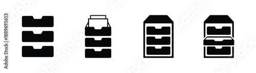 Set of inbox tray icons storage boxes for documents and files organization management solutions archiving and information keeping vector symbols