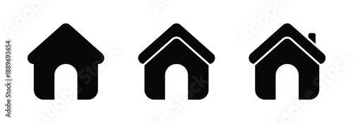 Set of House Icons in Black Color Simple Minimalist Style Symbolizes Home Building Structure Architecture Real Estate Property Residential Dwelling Roofing Family