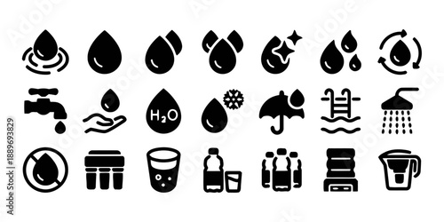 Set of Water Drops Icons Vector Illustration in Line Style Contains Liquid Aqua Rain and Hydration Elements for Showing Purity Cleanliness and Refreshment