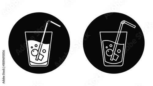 Glass of water with straw icon on black background