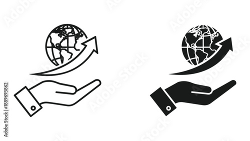 Global exchange: hands holding earth with arrows