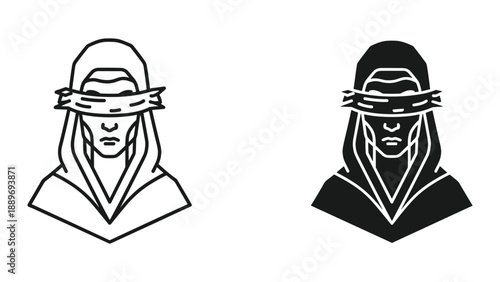 Blindfolded person illustration in simple line art style
