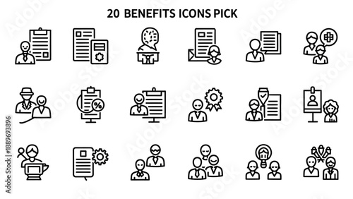 Collection of benefits icons pack.