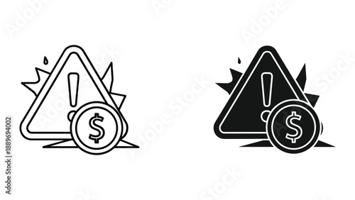 Financial alert warning sign with dollar coin