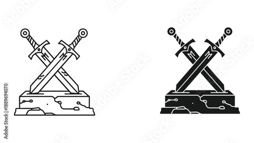 Crossed swords on stone pedestal illustration
