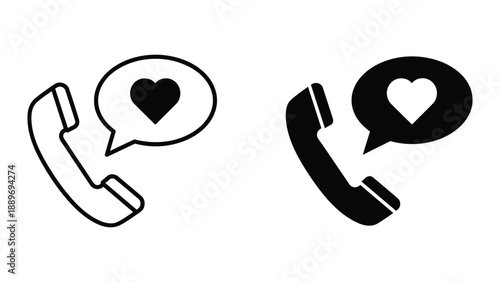 Phone icons with heart symbol in speech bubble