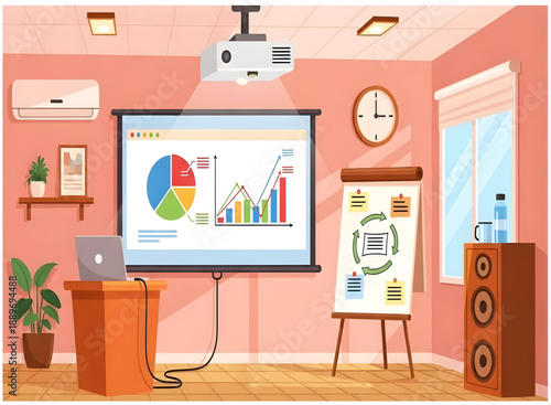 Meeting room for business presentation with charts