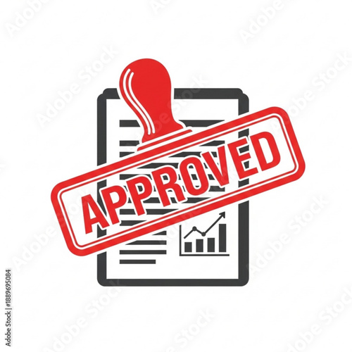 Document with red APPROVED stamp and graph illustration on white background viewed from directly above